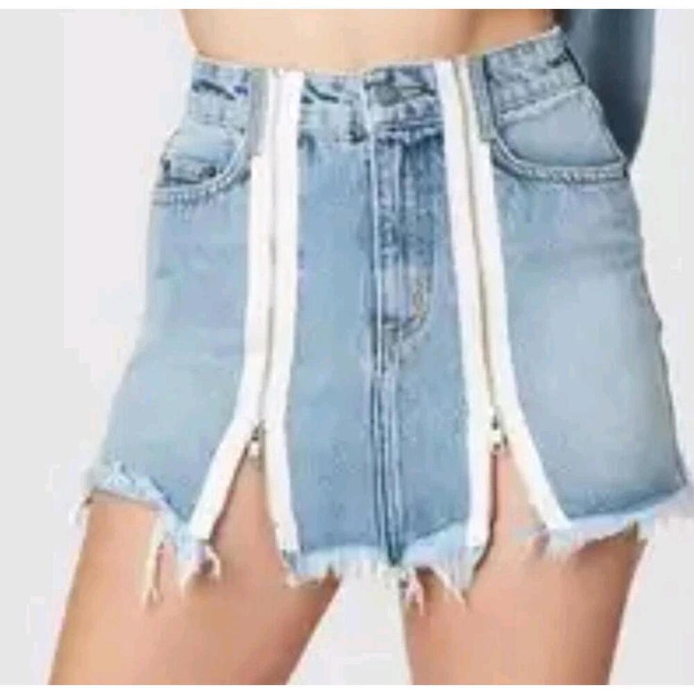 Carmar Denim Mini Skirt with Zippers Size 24